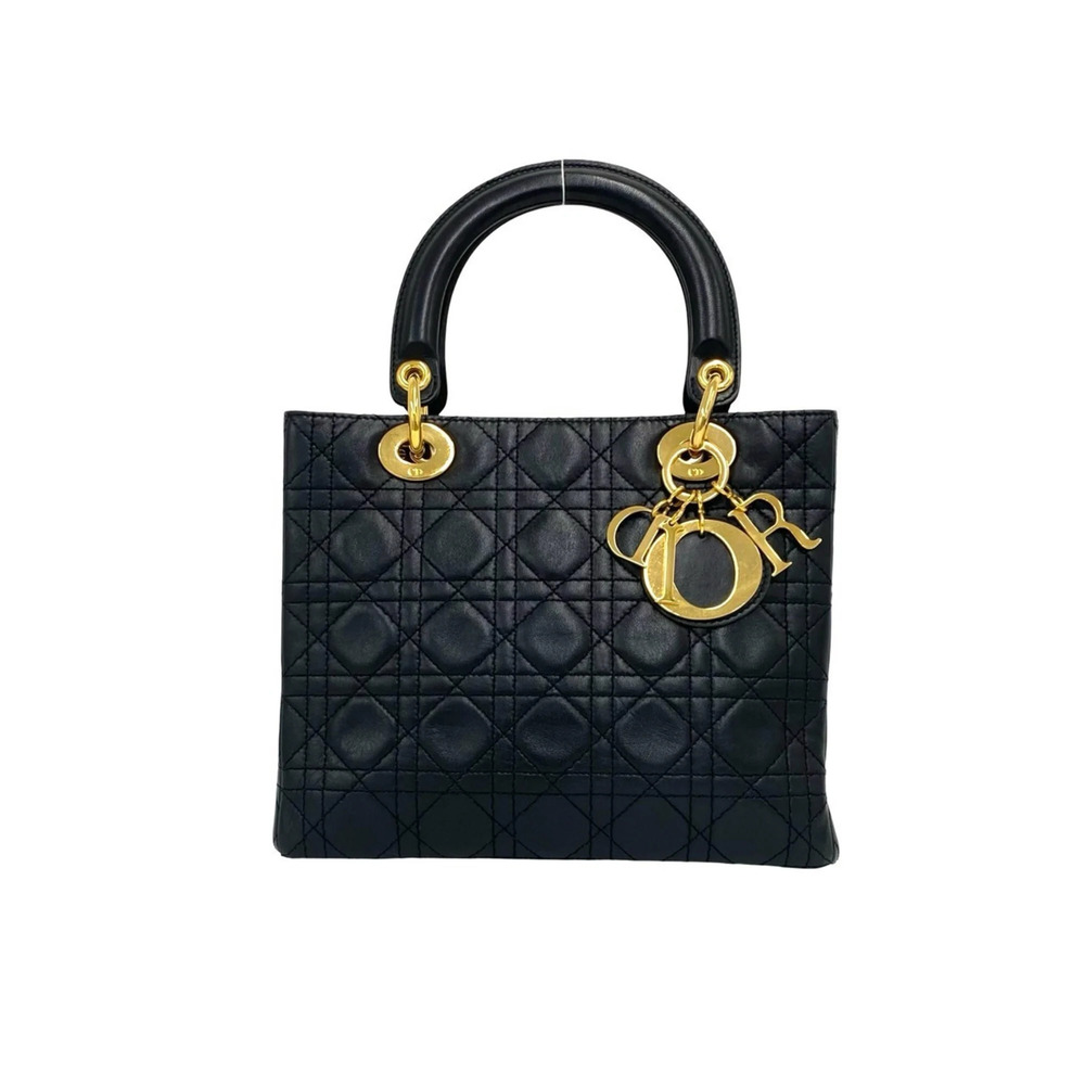 Christian Dior Lady Cannage Stitch Leather 2-way Handbag/Shoulder Bag, Black ...